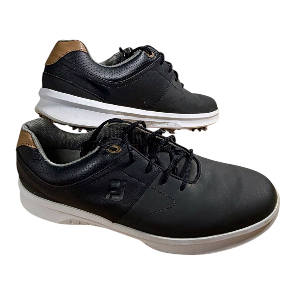 Footjoy Men's Footjoy Contour Series Leather Spiked Golf Shoes Black 9 Wide‎